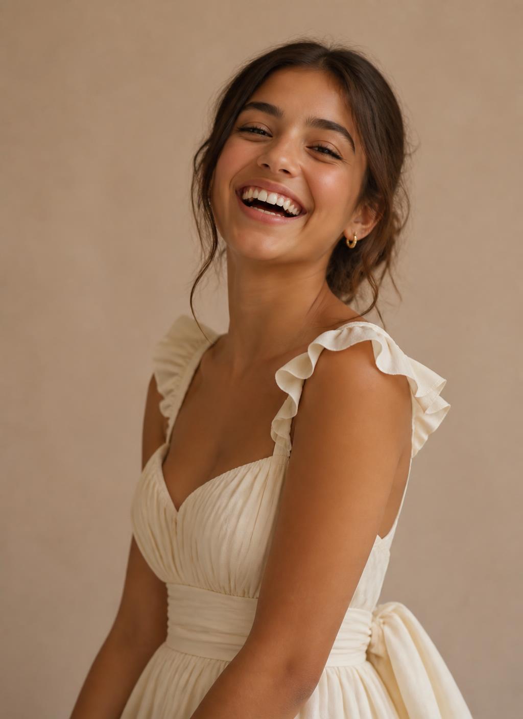 Camila sonriendo en su sesión de fotos